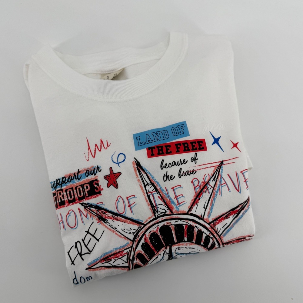 Comfort Colors Statue of Liberty Patriotic Graphic T-Shirt White Mens Large 1776
